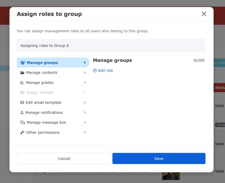 Assigned Manager Message Assign roles to group