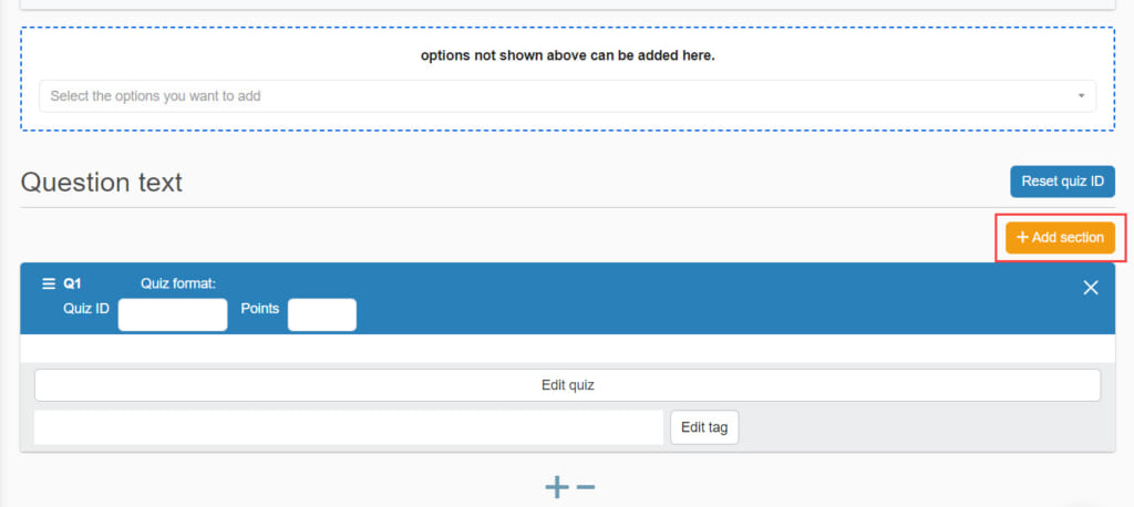 Add Section Input Panel Section